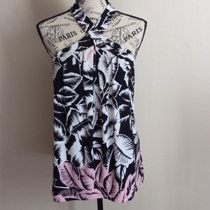 Express Pink & Black Tropical Leaf Halter Top